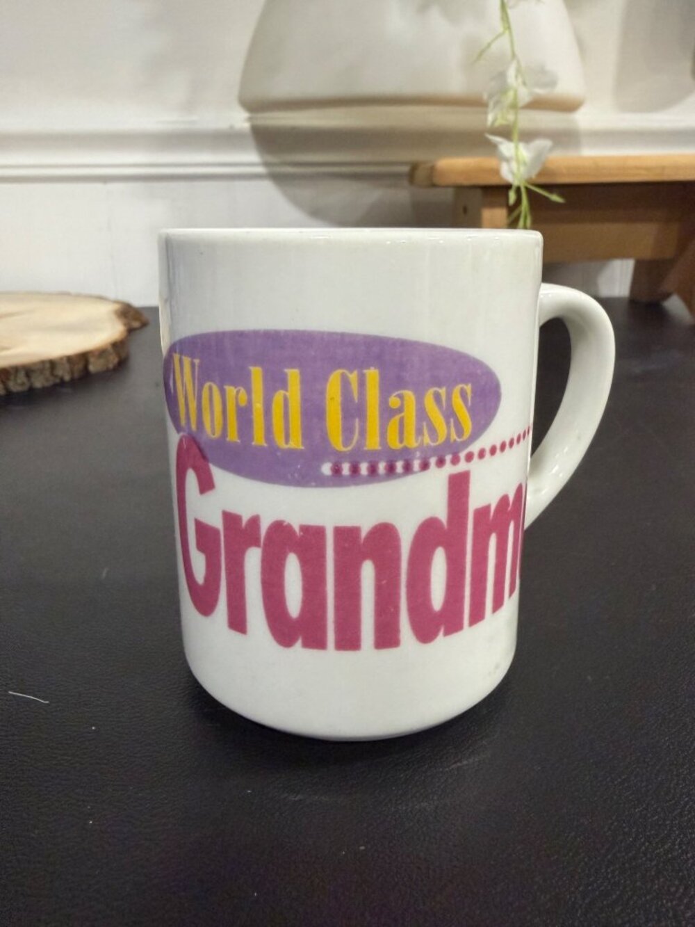 World Class Grandma Coffee Mug - Ceramic White With Purple & Pink Text